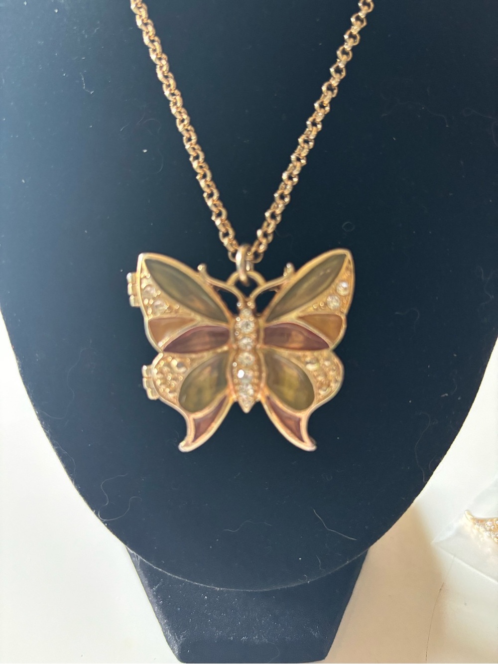 Liz & Co Butterfly Pendant Necklace - Gold Tone with Green and Pink Accents